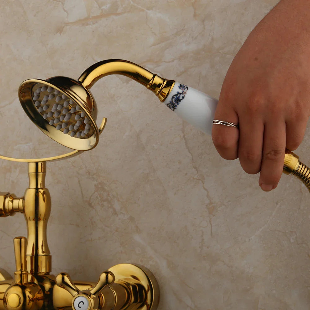 Afralia™ Golden Bathtub Faucet with Handshower and 2 Handles