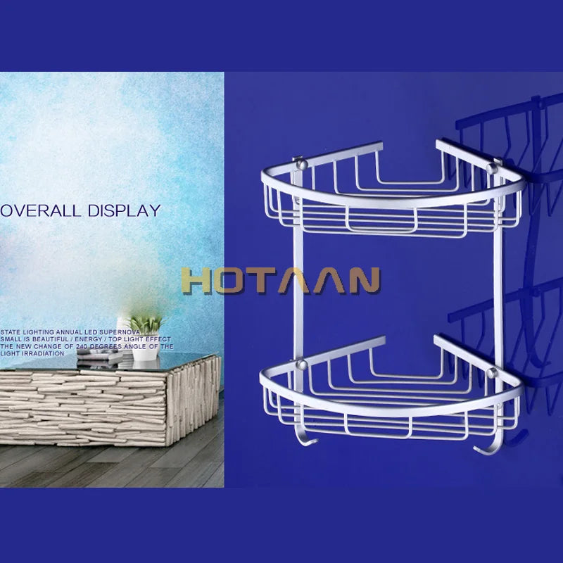 Afralia™ Aluminium Double Shelf Kitchen and Bathroom Corner Basket Angel Rack