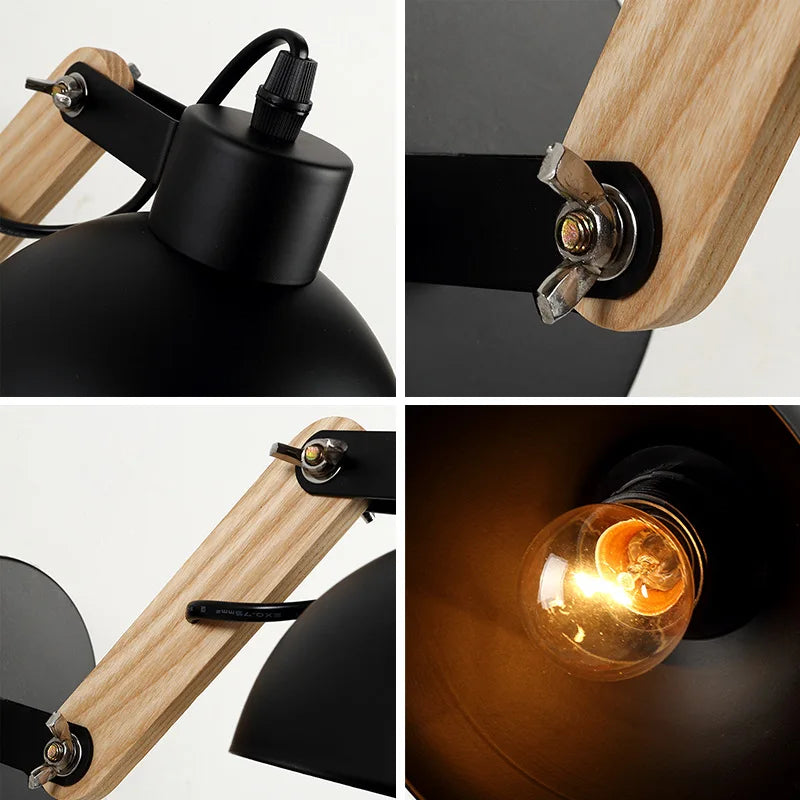 Afralia™ Nordic Wood LED Wall Lamps Folding Arm Sconces for Bedroom Kitchen Dining Room