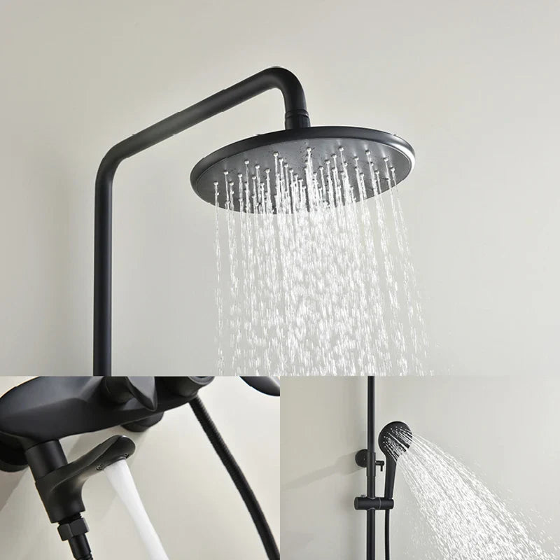 Afralia™ Black Brass Wall Mounted Bathtub Faucet Set - Rain Shower Head, Handheld, Square
