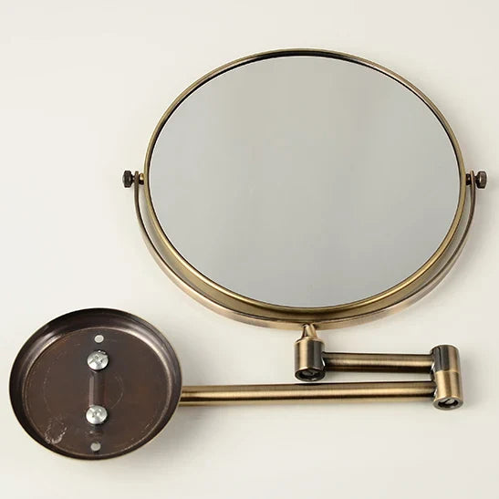 Afralia™ Brass Bronze Folding Makeup Mirror, 8 Inch Round Wall Mirror