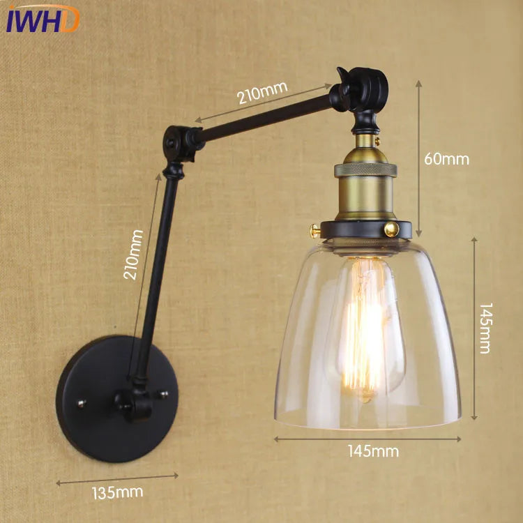 Afralia™ Glass Swing Arm Wall Lamp Sconce for Retro Vintage Industrial Style