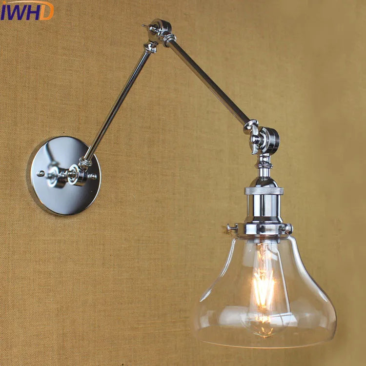 Afralia™ Glass Swing Arm Wall Lamp Sconce for Retro Vintage Industrial Style