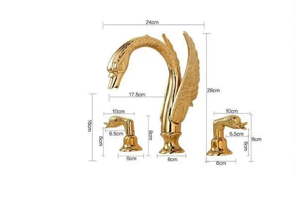 Afralia™ Swan Basin Faucet Gold Brass 3-Hole Black Oil Brushed Sink Tap