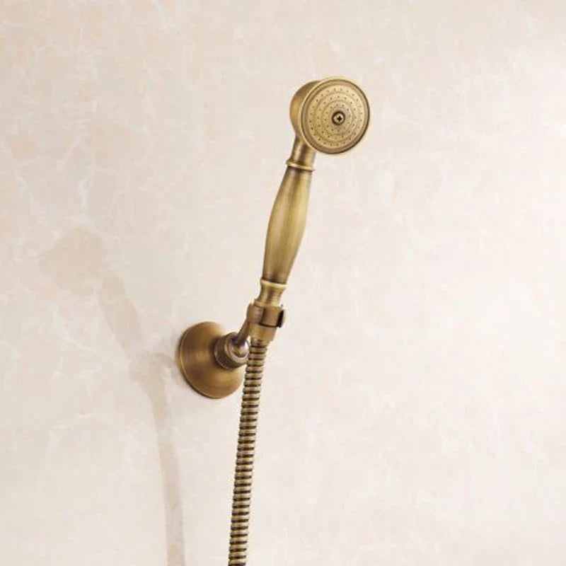 Afralia™ Antique Brass Shower Set: 8" Rain Head, Hand Shower, Hose, Angle Valve, Bracket