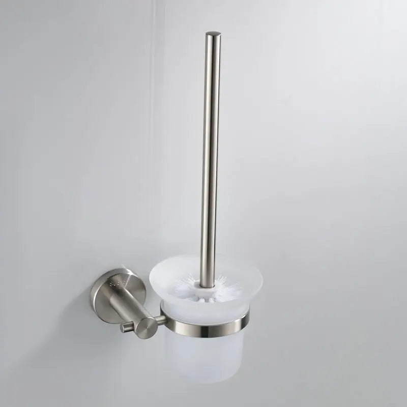 Afralia™ Stainless Steel Toilet Brush with White Head Holders