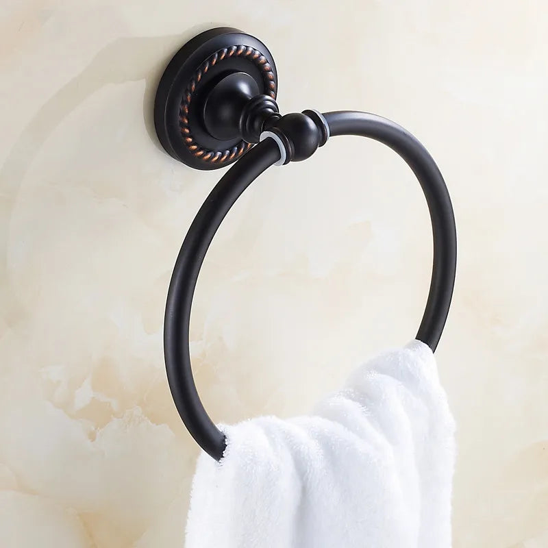 Afralia™ Antique Brass Towel Ring Wall Mounted Rack Shelf Bathroom Towel Holder