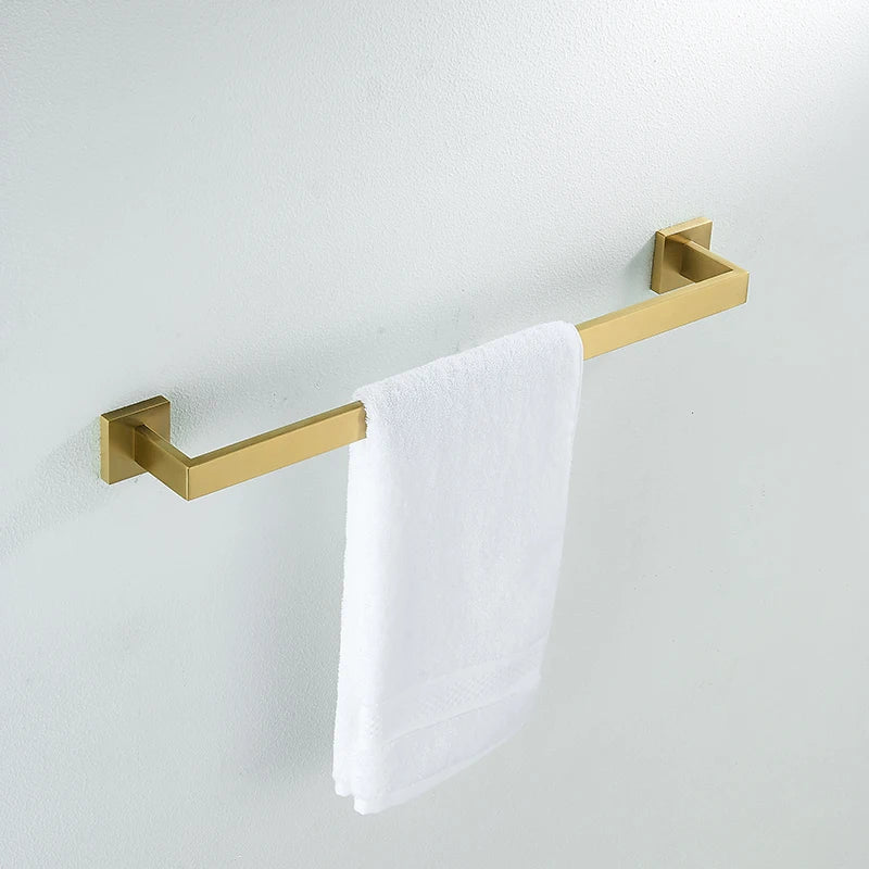 Afralia™ Brushed Gold Bathroom Hardware Set - Robe Hook, Towel Rail, Tissue Holder & more