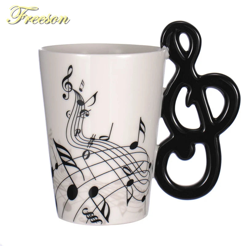 Afralia™ Music Note Porcelain Coffee Mug | Creative Ceramic Tea Cup for Cafe | Funny Tumbler