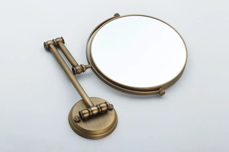 Afralia™ Antique Brass Wall Mirror 3x Magnification 8" Round Dual Side Folding Makeup Mirror