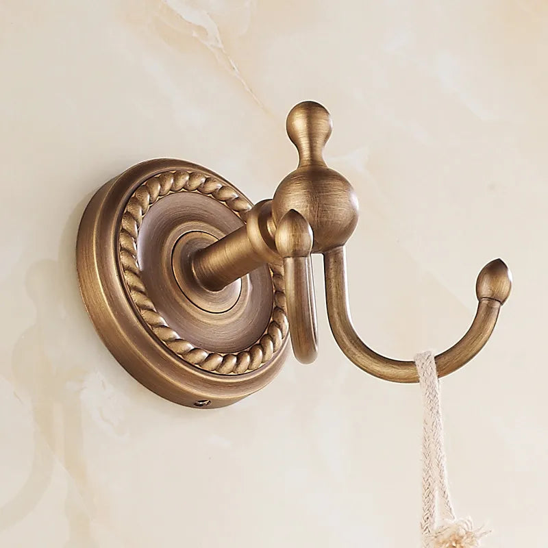 Afralia™ Antique Brass Robe Hook Coat Towel Hanger Wall Bathroom Accessories