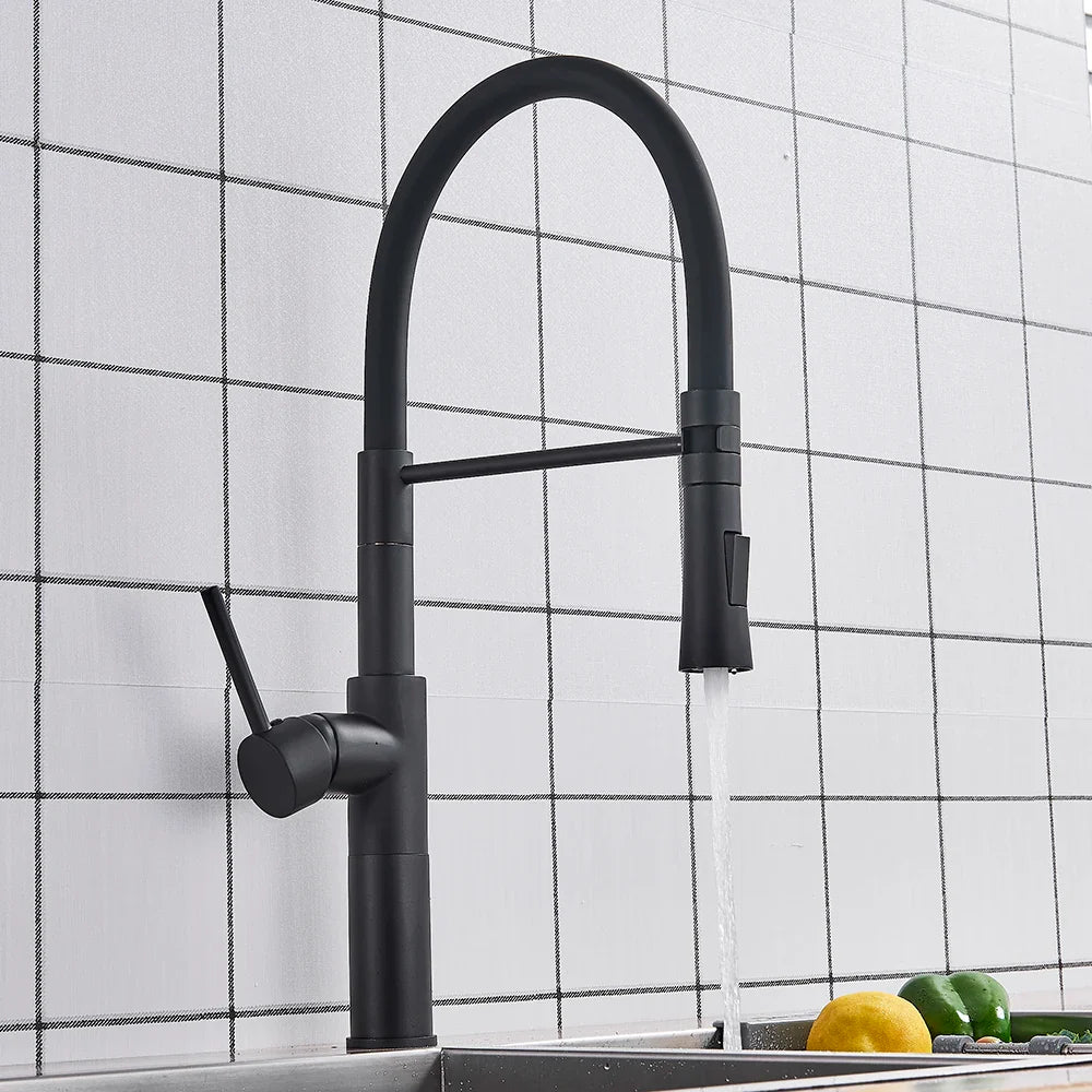 Afralia™ Matte Black/Chrome Swivel Kitchen Faucet with Pull Down Sprayer