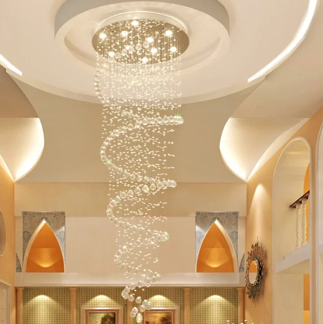 Afralia™ Round Crystal Chandelier Italian Design for Stairwell Living Room Kitchen Lighting