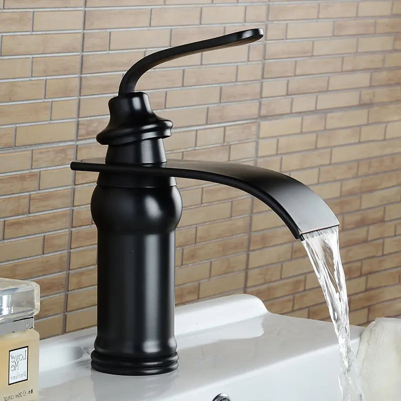Afralia™ Chrome Brass Waterfall Bathroom Sink Mixer with Big Square Spout