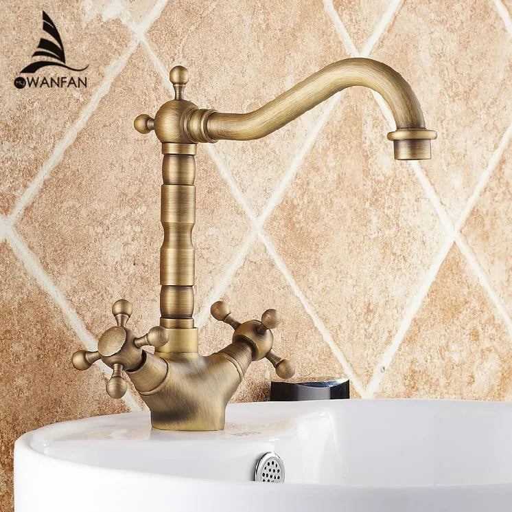 Afralia™ Antique Bronze Brass Swivel Basin Faucet with 2 Lever Handles