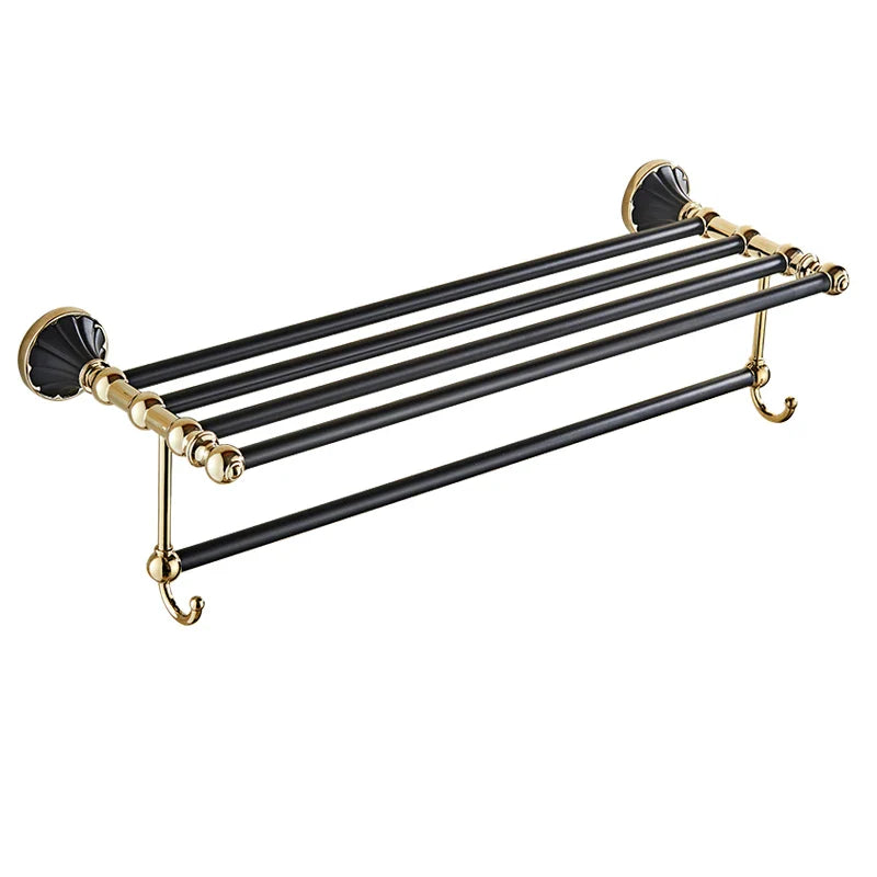 Afralia™ Gold Black Bathroom Accessories Set, Towel Bar, Toilet Brush Holder, Paper Holder