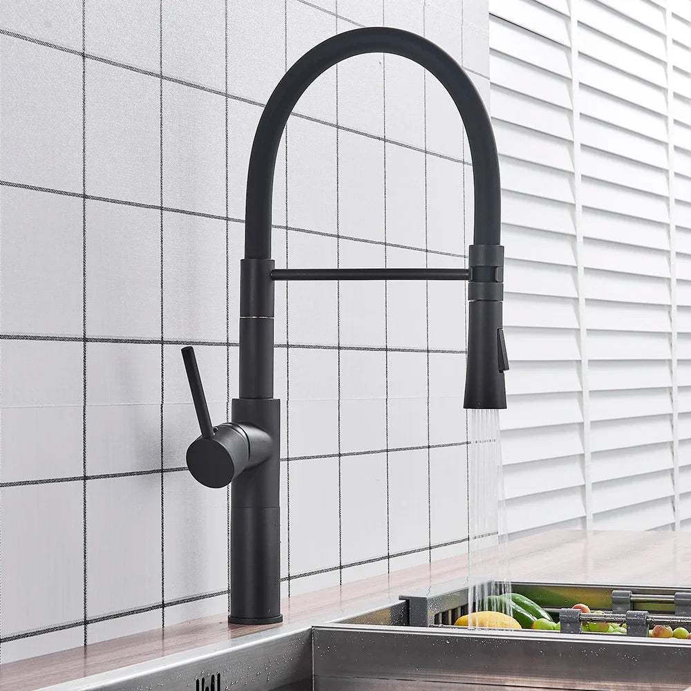 Afralia™ Matte Black/Chrome Swivel Kitchen Faucet with Pull Down Sprayer
