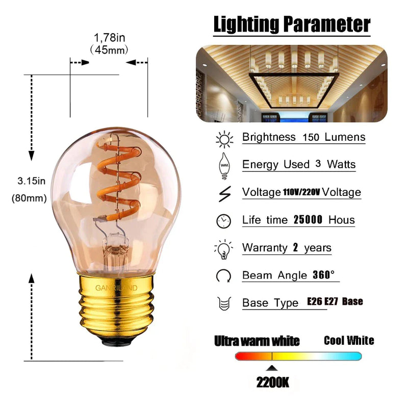 Afralia™ Spiral Filament Bulb: Warm White LED E26 E27 Edison Amber Flexible Lamp