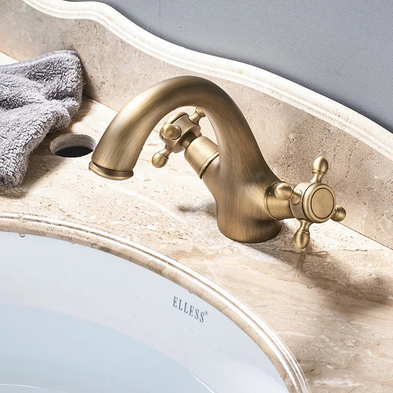 Afralia™ Dual Handle Brass Basin Faucet for Bathroom Vanity Sink