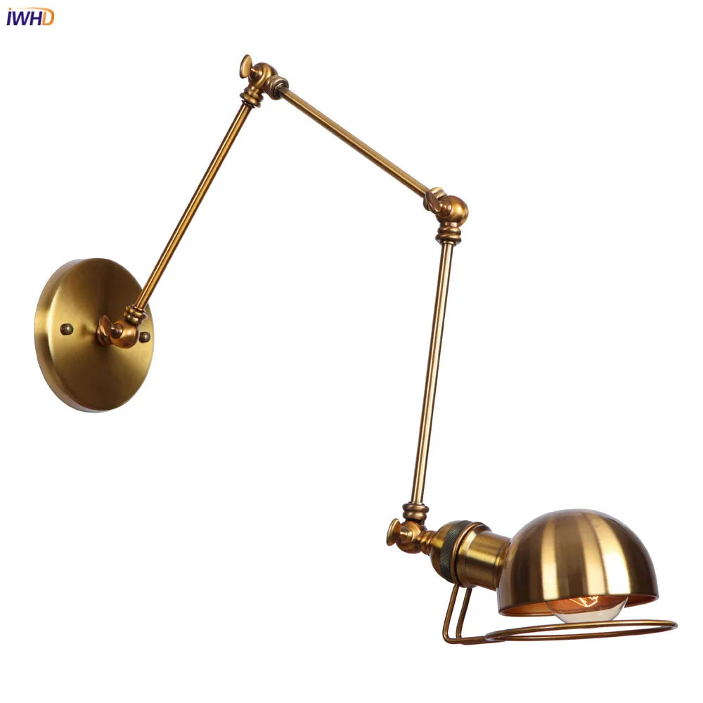 Afralia™ Golden Loft Swing Arm LED Wall Sconce Retro Style Lamp - Adjustable Long Arm Light Fixtures