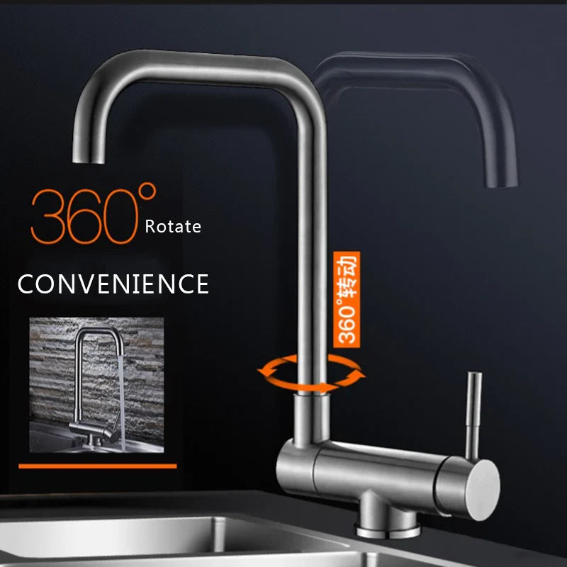Afralia™ Rotating Kitchen Faucet Black Single Handle Mixer Hot Cold Water Foldable