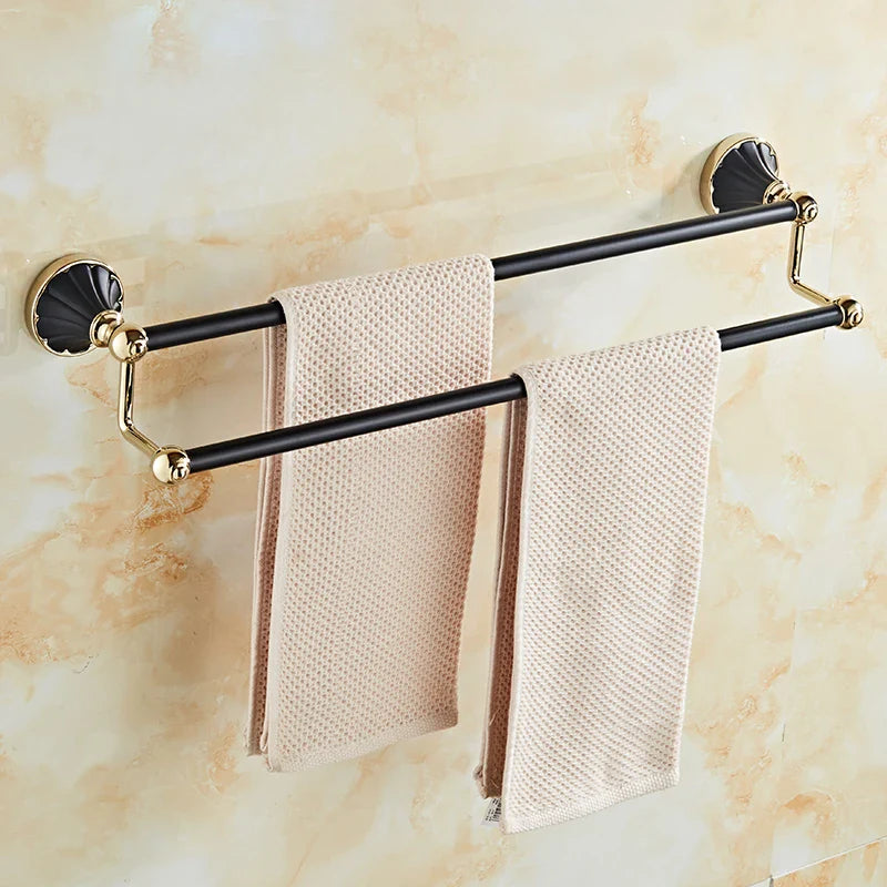 Afralia™ Gold Black Bathroom Accessories Set, Towel Bar, Toilet Brush Holder, Paper Holder