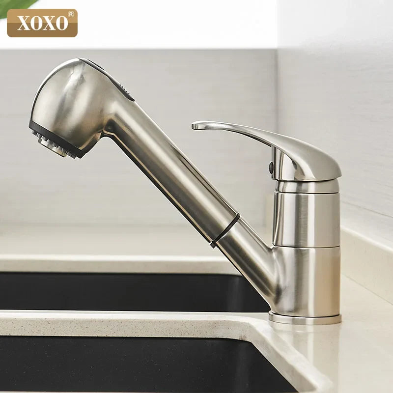 Afralia™ Black Polished Kitchen Faucet Pull Out Spray Mixer Tap Hot Cold Water 360°