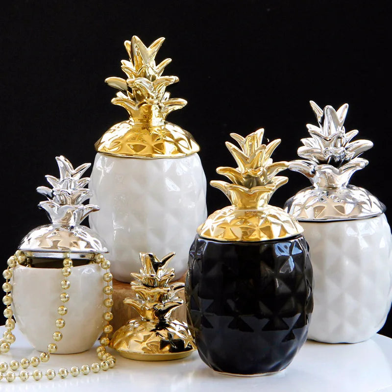 Afralia™ Porcelain Pineapple Jars Set: Decorative Ceramic Storage Containers & Jewelry Plates Tray