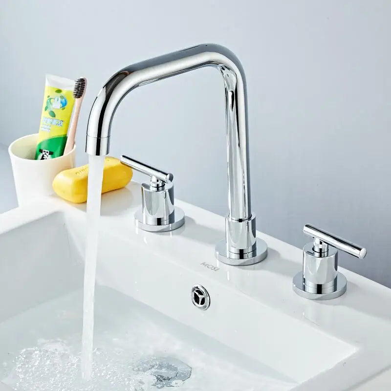 Afralia™ Brass Basin Faucet: Gold/Chrome Double Handle Bathroom Sink Tap, Deck Mounted-Widespread