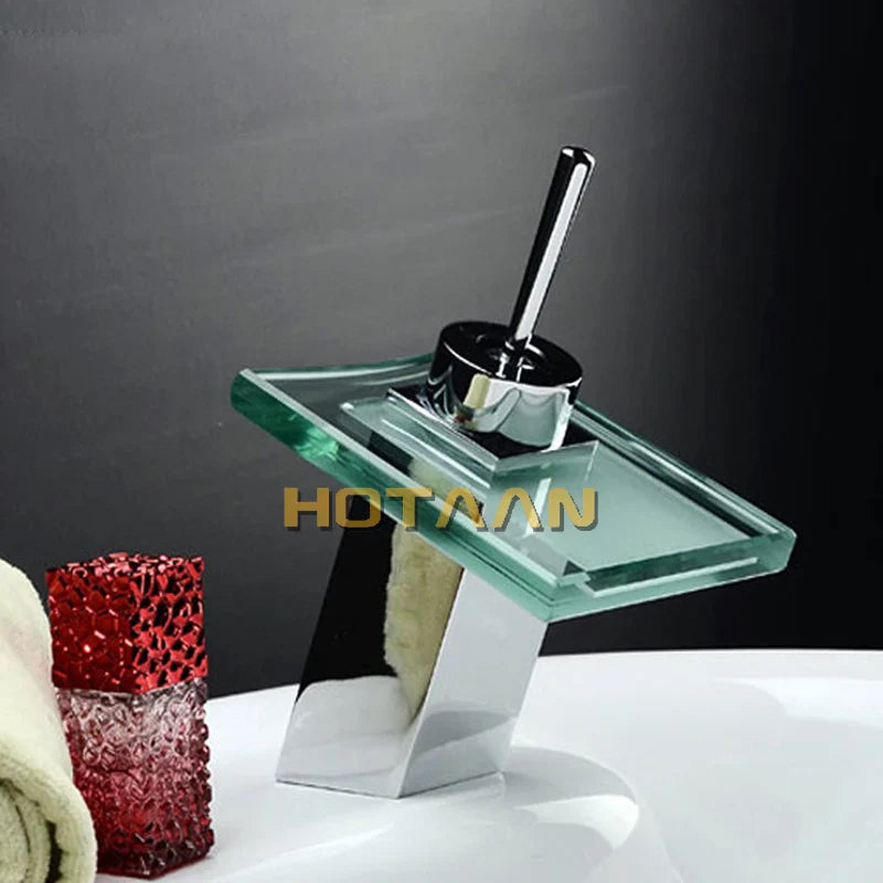 Afralia™ Copper Chrome Waterfall Bathroom Faucet Mixer for Basin Hot and Cold Water