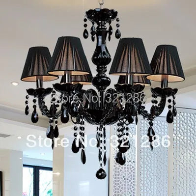 Afralia™ Black Crystal Chandelier Lamps with Fabric Lampshades for Dining, Bedroom, Living Room