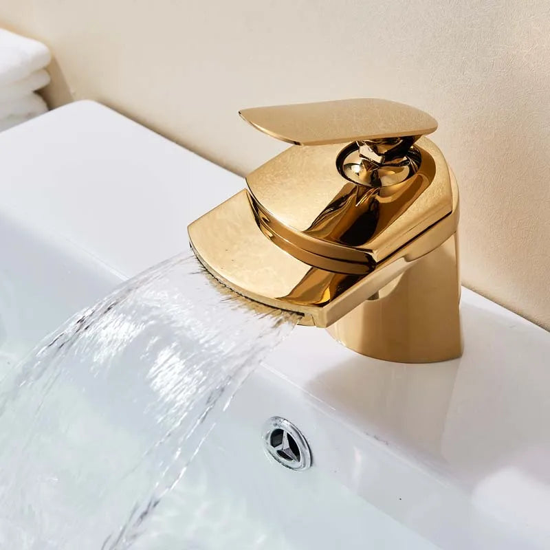 Afralia™ Golden Brass Waterfall Vessel Sink Faucet - Chrome Bathroom Vanity Tap