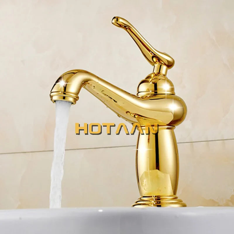 Afralia™ Gold Brass Bathroom Basin Faucet with Ceramic Mixer Tap