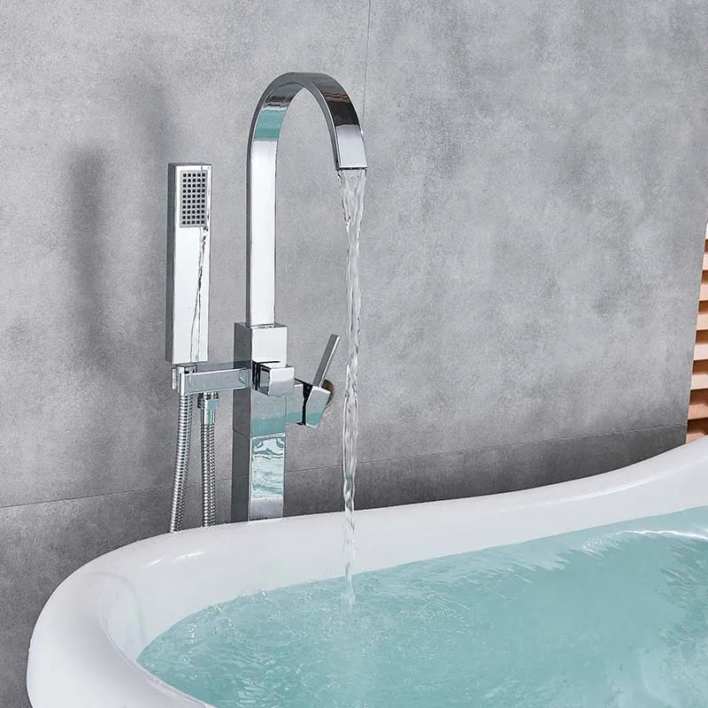 Afralia™ Freestanding Tub Faucet with Handshower: Brushed Nickel Floor Mounted Mixer Tap