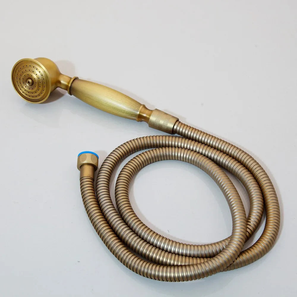Afralia™ Antique Brass Bathroom Shower Set with Hand Shower, Mixer Taps, Double Handles