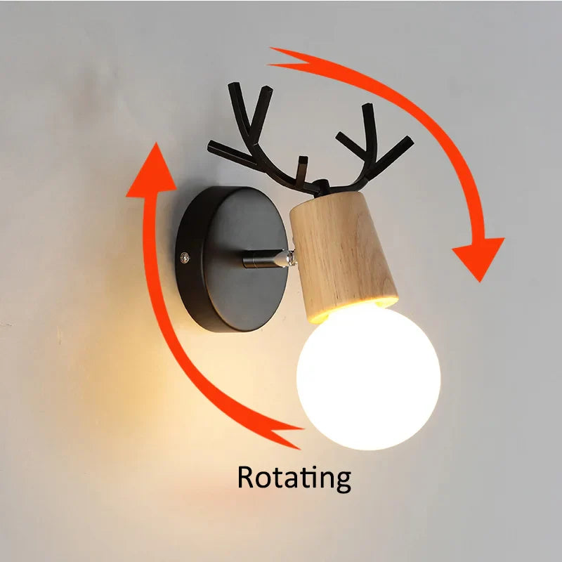 Afralia™ Modern Deer Antlers LED Wall Light Black White Solid Wood Novelty Animal Wall Lamp