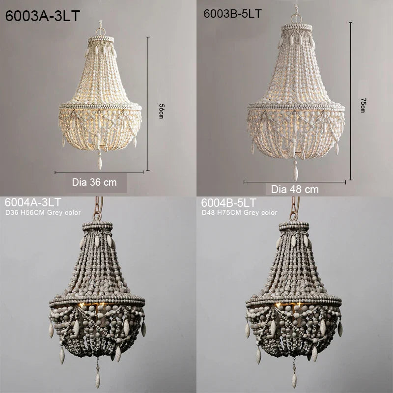 Afralia™ French Country Wood Bead Chandelier: 3/5 Lights Princess Decorative Hanging Fixture