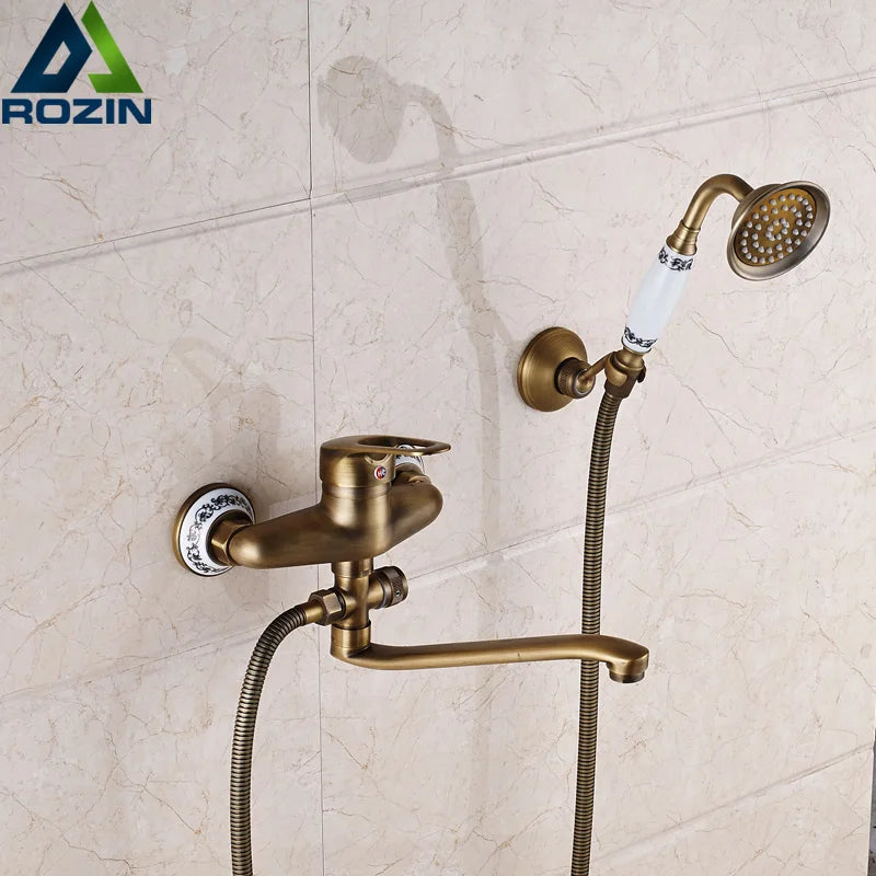 Afralia™ Brass Long Nose Shower Faucet Wall Mount Single Handle Mixer Tap