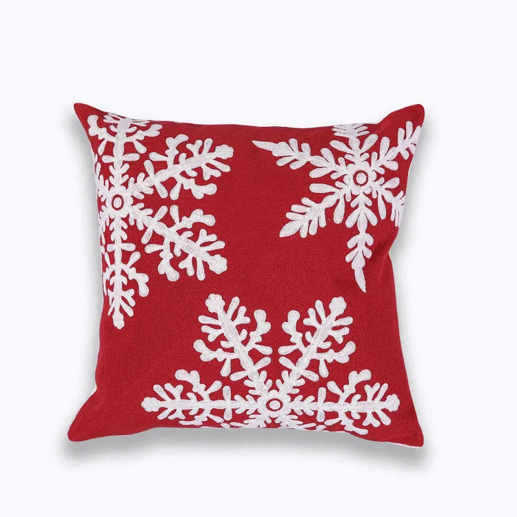 Afralia™ Christmas Tree Santa Snow Flower Embroidered Cushion Cover 45x45cm