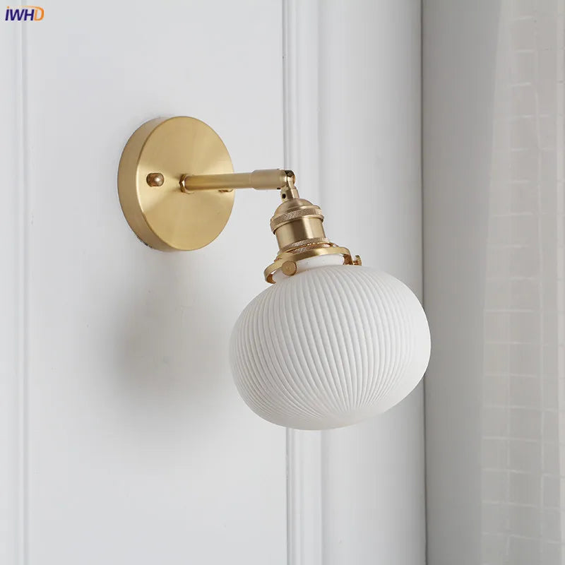 Afralia™ Nordic Ceramic LED Wall Light Modern Japanese Style Vintage Wall Lamp Sconce