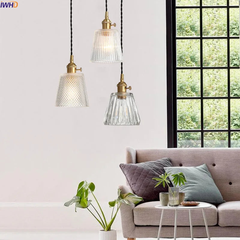 Nordic Copper Glass LED Pendant Light by Afralia™ - Vintage Lamp for Bar Dinning Room