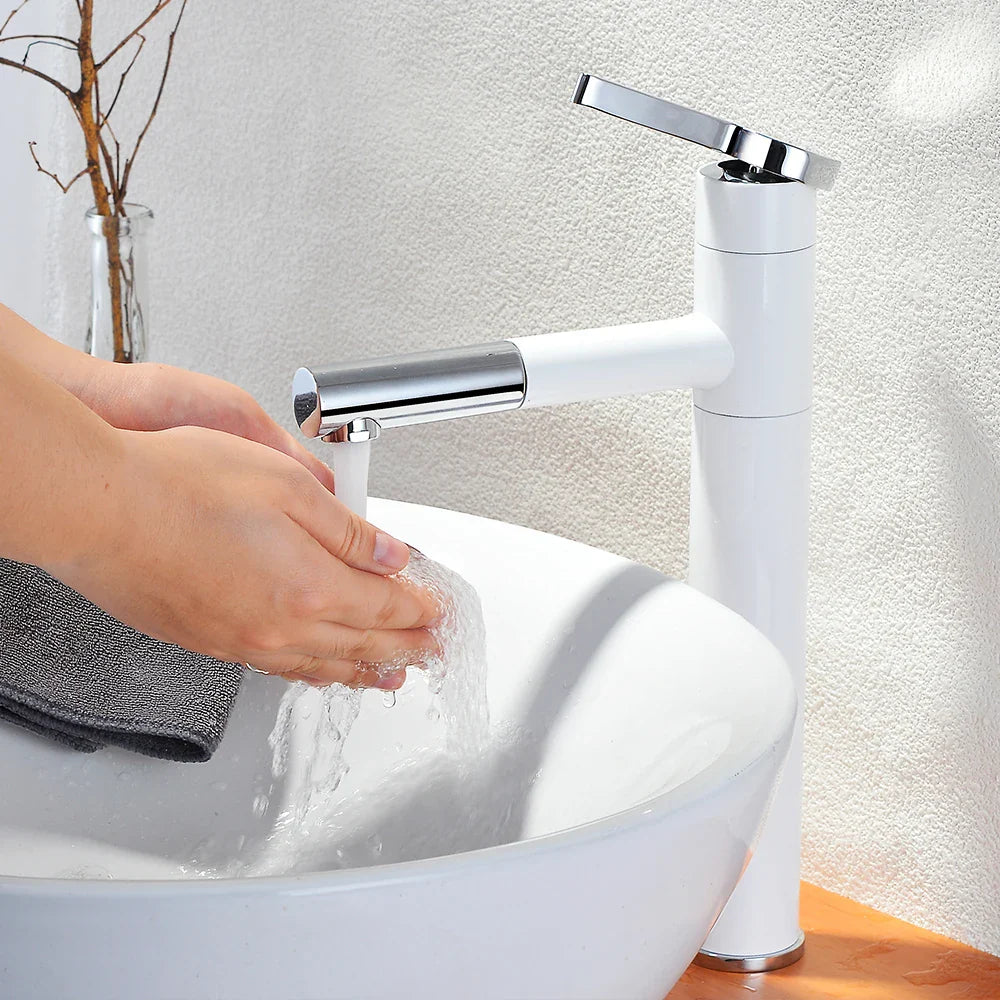 Afralia™ Brass Bathroom Faucet Vessel Sink Mixer Swivel Spout Deck Mounted White Tap