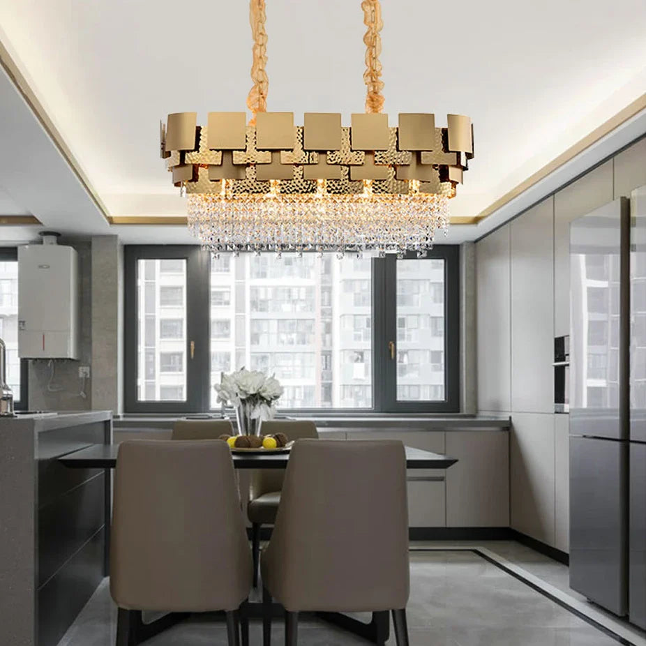 Afralia™ Stainless Steel Crystal Golden Chandelier for Dinning Room