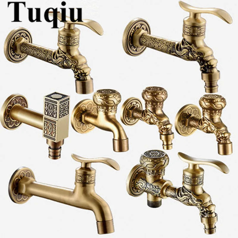 Afralia™ Dragon Carved Antique Brass Garden Bibcocks Single Cold Tap for Outdoor ★