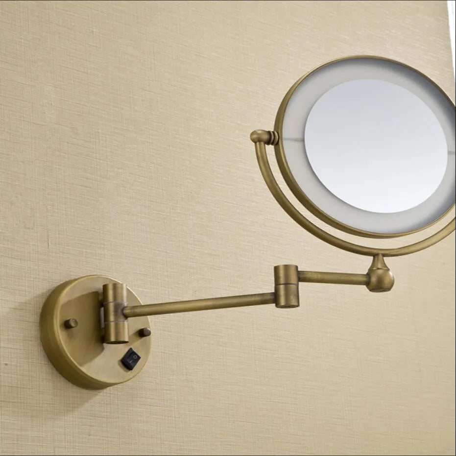 Afralia™ Bronze Brass Wall Mounted 8" LED Makeup Mirror 3X/1X Magnification