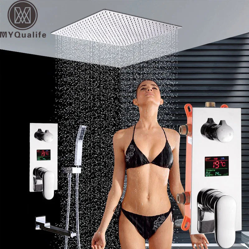 Afralia™ 16" Big Rainfall Shower Faucet with Digital Display and Single Lever Temperature Control