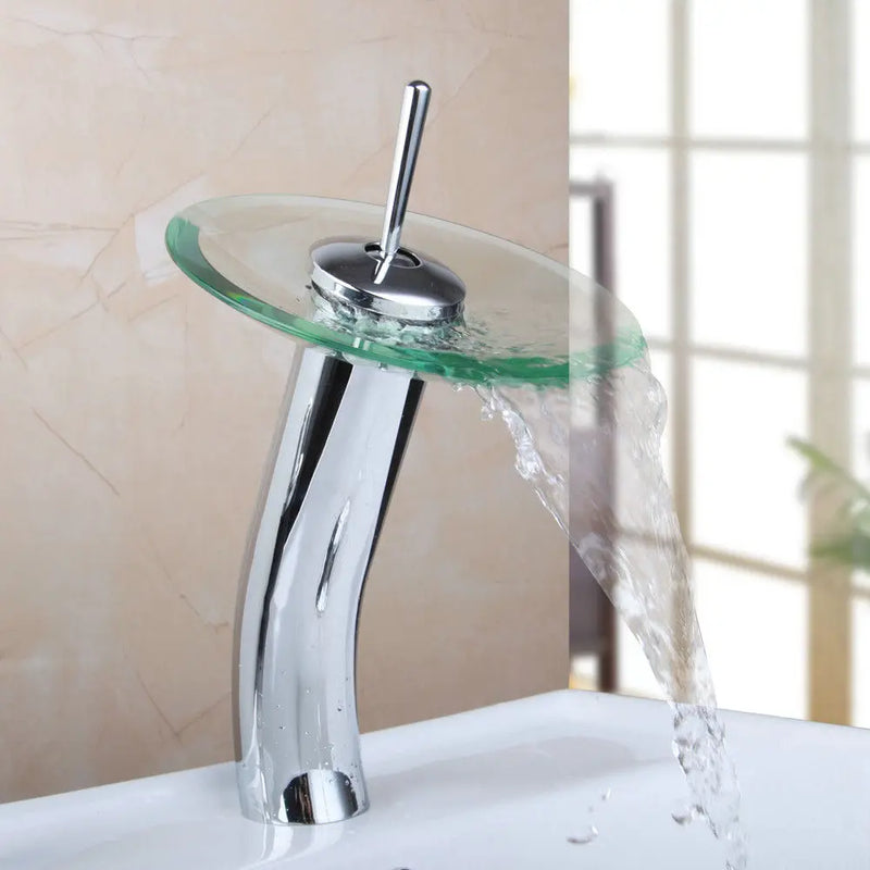 Afralia™ Glass Waterfall Faucet Chrome Brass Mixer for Bathroom Sink