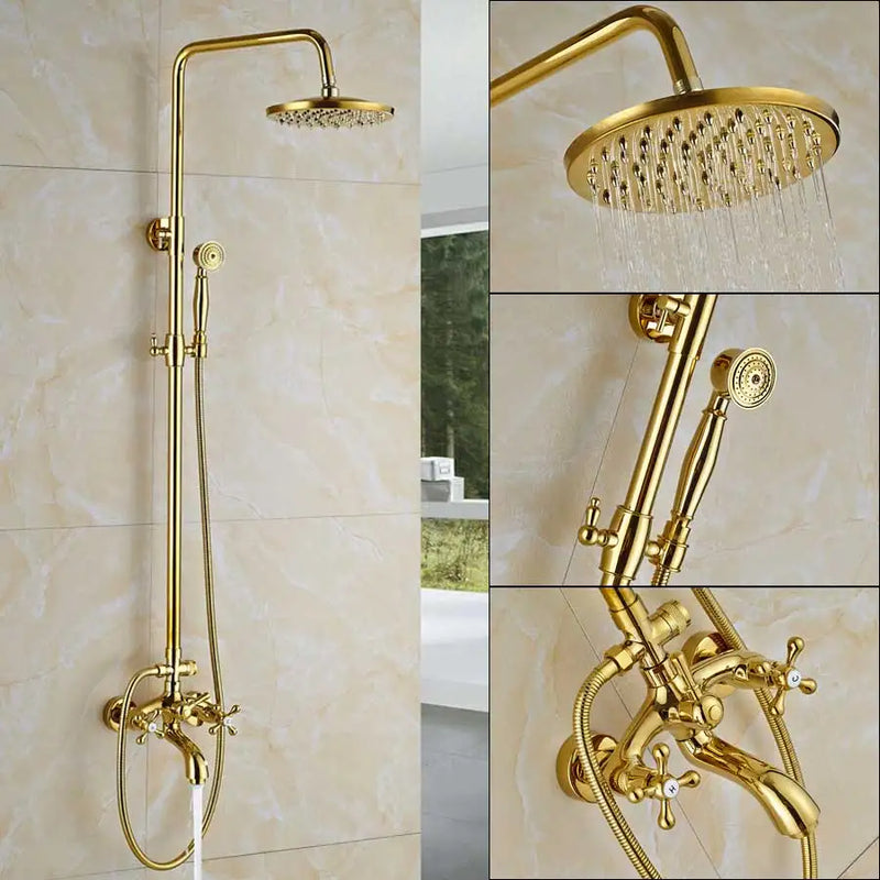 Afralia™ Dual Handle Brass Bathtub Shower Faucet Set with 8" Rainfall Shower Head