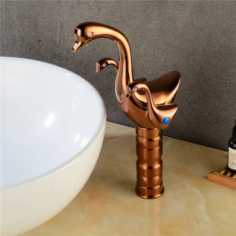 Afralia™ Swan Double Handle Gold/Rose Gold Basin Faucet