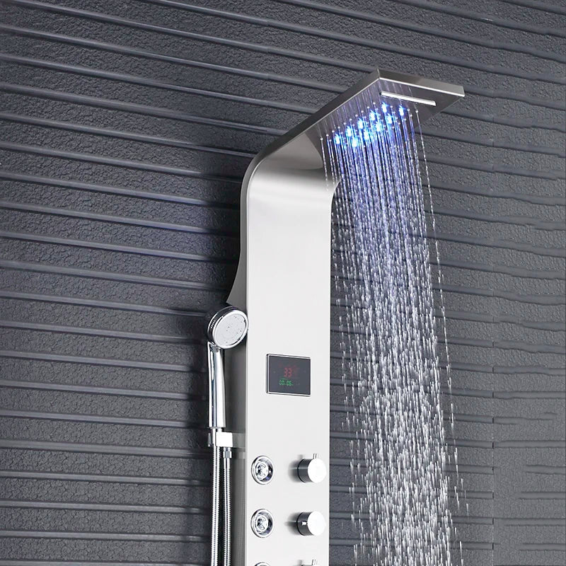 Afralia™ Spa Massage Jet Black LED Shower Panel with Waterfall Rainfall and Bidet Spray